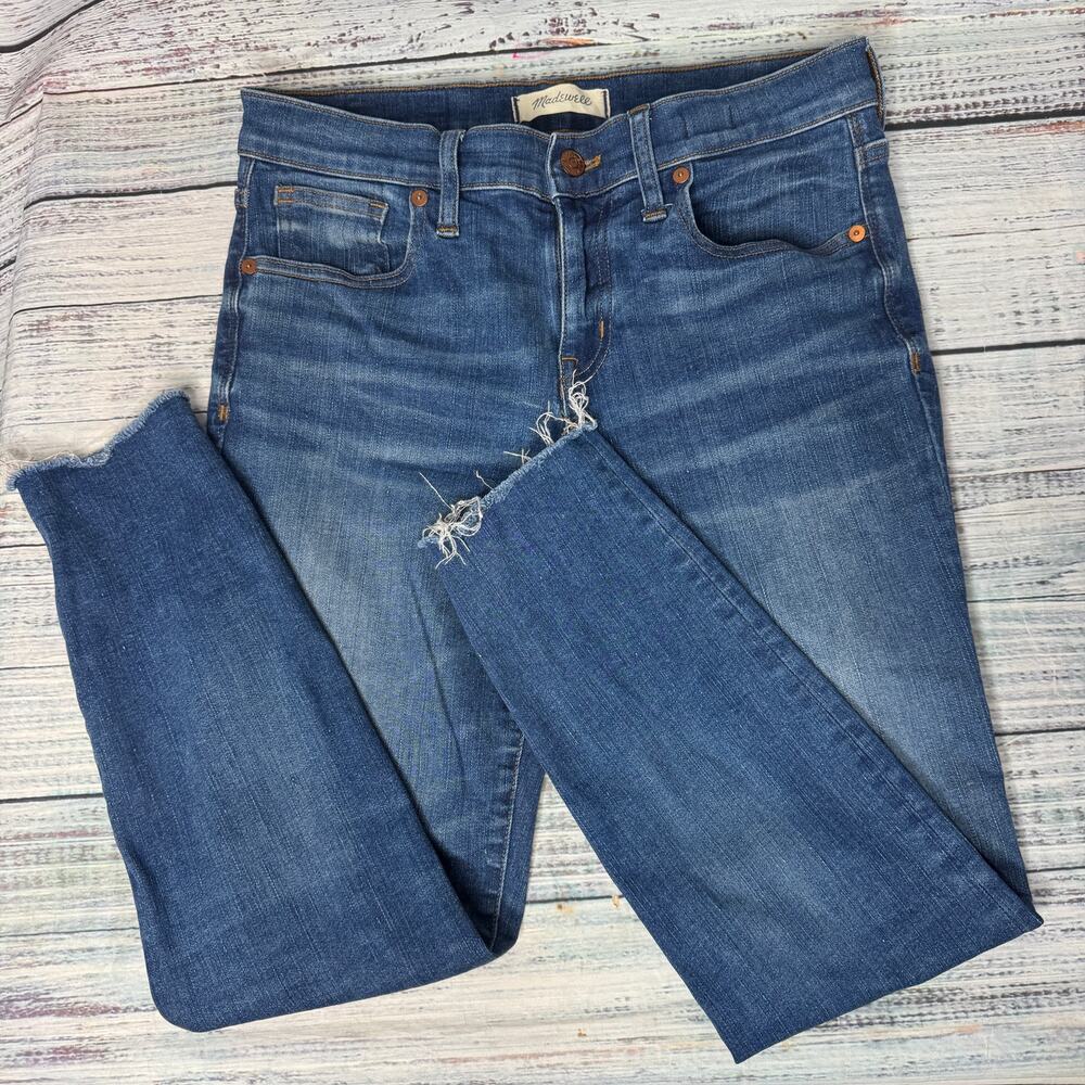 Madewell 9” Skinny Jeans Women’s Size 29P Petite Blue Denim Raw Hem Stretch - Picture 1 of 8